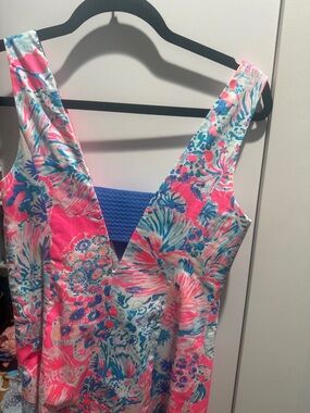 Vibrant Pink & Blue Floral V-Neck Sundress